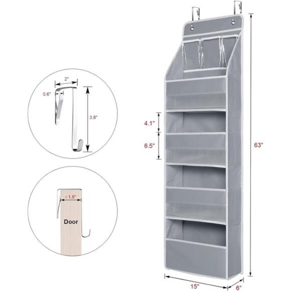 Gray Door Hanging Organizer‎ Nursery Closet Cabinet Baby Storage with 4 Pockets - Picture 3 of 6